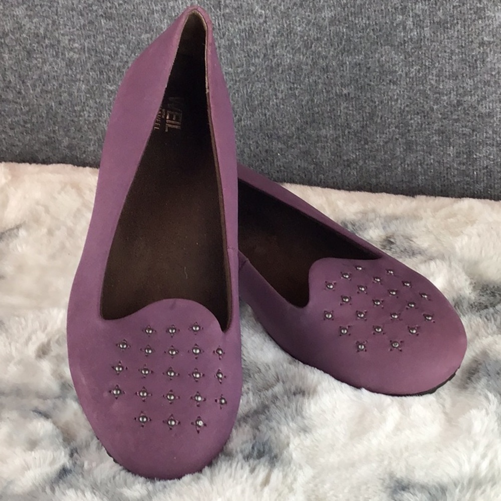 Weil Suede Leather Purple Studded Flats‎ with Classic Silhouette Sz 10M